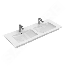 Villeroy & Boch Venticello - Meuble double vasque 1300x500 mm, avec trop-plein, 2 trous de robinetterie, CeramicPlus, blanc