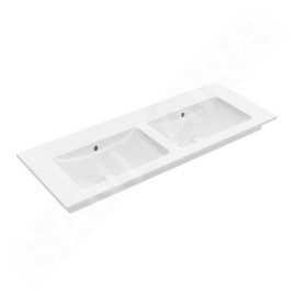 Villeroy & Boch Venticello - Double-lavabo 1300x500 mm, avec trop-plein, sans trou pour robinetterie, CeramicPlus, blanc alpin