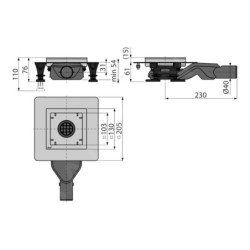 Alcadrain Douchegoten - Siphon de sol latéral 13x13 cm, extra bas, combiné au bouchon anti-odeur SMART, sans grille APV110