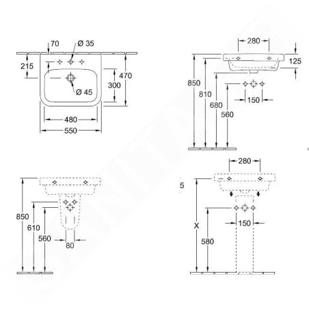 Villeroy & Boch Architectura - Lavabo 550x470 mm, sans trop-plein, trou de robinetterie, CeramicPlus, blanc alpin 418856R1