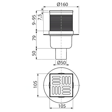 Alcadrain Douchegoten - Siphon de sol droit 11x11 cm, combiné avec le bouchon anti-odeur SMART, acier inoxydable APV32