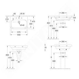 Villeroy & Boch Architectura - Lavabo 650x470 mm, sans trop-plein, trou de robinetterie, blanc alpin 41886601