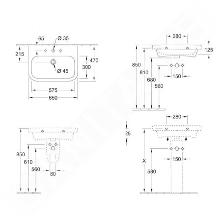 Villeroy & Boch Architectura - Lavabo 650x470 mm, sans trop-plein, trou de robinetterie, CeramicPlus, blanc alpin 418866R1