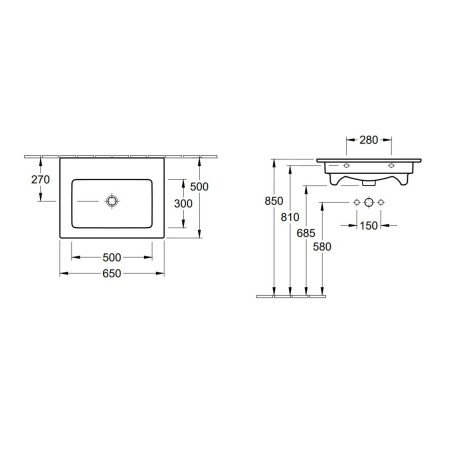 Villeroy & Boch Venticello - Lavabo 650x500 mm, avec trop-plein, sans trou de robinetterie, CeramicPlus, blanc alpin 412467R1