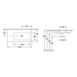 Villeroy & Boch Venticello - Meuble lavabo 1000x500 mm, avec trop-plein, sans trou de robinetterie, CeramicPlus, blanc alpin