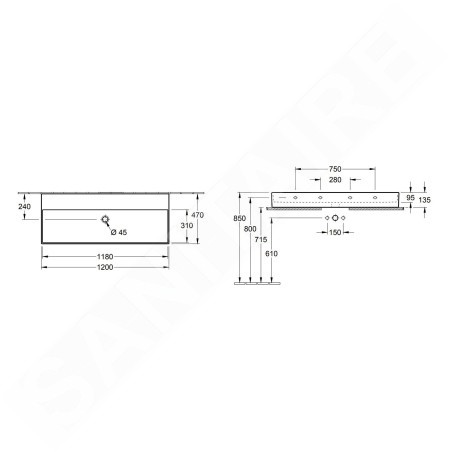 Villeroy & Boch Memento 2.0 - Meuble lavabo 1200x470 mm, sans trop-plein, sans trou de robinetterie, blanc alpin 4A22CF01