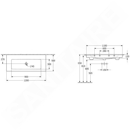 Villeroy & Boch Venticello - Meuble lavabo 1200x500 mm, avec trop-plein, sans trou de robinetterie, blanc alpin 4104CJ01