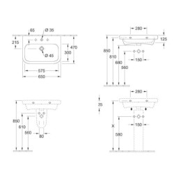 Villeroy & Boch Architectura - Meuble lavabo 650x470 mm, avec trop-plein, trou de robinetterie, CeramicPlus, blanc alpin