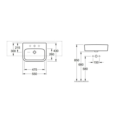Villeroy & Boch Architectura - Vasque semi-encastrée 550x430 mm, sans trop-plein, avec trou de robinetterie, CeramicPlus, blanc