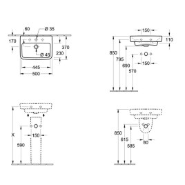 Villeroy & Boch O.novo - Lave-mains 500x370 mm, avec trop-plein, avec trou de robinetterie, blanc alpin 43445001