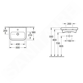 Villeroy & Boch Architectura - Lave-mains 500x380 mm, sans trop-plein, avec 1 trou de robinetterie, CeramicPlus, blanc alpin