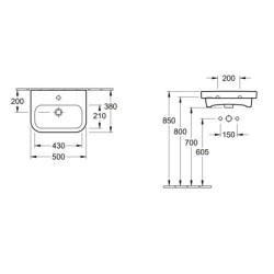 Villeroy & Boch Architectura - Lave-mains 500x380 mm, avec trop-plein, avec 1 trou de robinetterie, blanc alpin 43735001