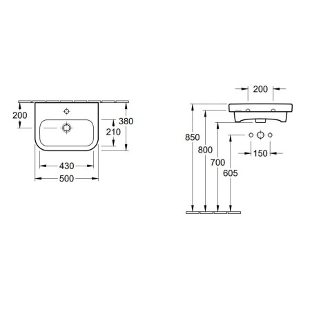 Villeroy & Boch Architectura - Lave-mains 500x380 mm, avec trop-plein, avec 1 trou de robinetterie, blanc alpin 43735001