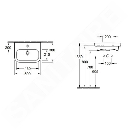 Villeroy & Boch Architectura - Lave-mains 500x380 mm, avec trop-plein, avec 1 trou de robinetterie, CeramicPlus, blanc alpin