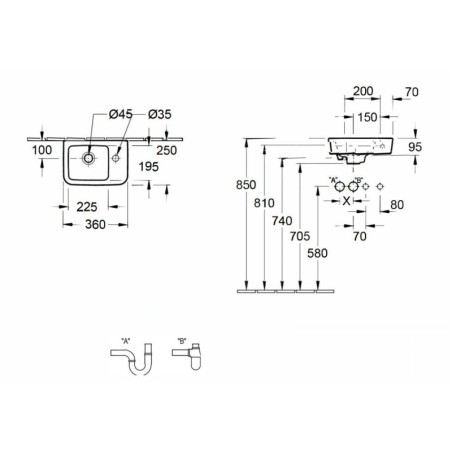 Villeroy & Boch O.novo - Lave-mains Compact 360x250 mm, avec trop-plein, avec 1 trou de robinetterie à droite, CeramicPlus,