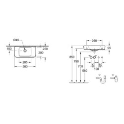 Villeroy & Boch O.novo - Lave-mains Compact 500x250 mm, avec trop-plein, sans trou de robinetterie, CeramicPlus, blanc alpin