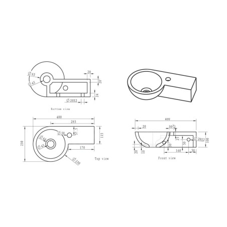 Sapho Blok - Lave-mains 400x230 mm, avec 1 trou à droite, sans trop-plein, anthracite 2401-32
