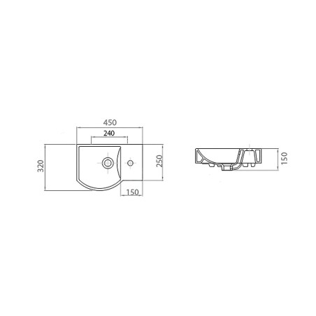 Sapho Small - Lave-mains Litos 450x320 mm, avec un trou pour mitigeur à droite, avec trop-plein, blanc 4079