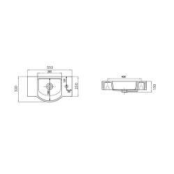 Sapho Small - Lave-mains Litos 550x320 mm, avec un trou pour mitigeur à droite, avec trop-plein, blanc 4077