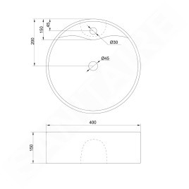 Aqualine Céramique - Lavabo pour plan de travail, diamètre 400 mm, avec 1 orifice pour robinet, blanc 49413
