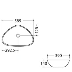 Sapho Dalma - Vasque à poser 585x390 mm, sans trop-plein, sans trou pour robinet, grigio MM213