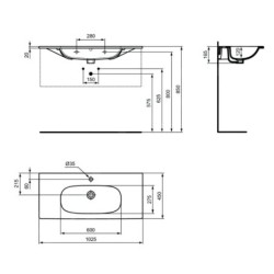 Ideal Standard Tesi - Meuble lavabo 625x450x165 mm, avec trop-plein, un trou pour robinetterie, mat blanc T3508V1