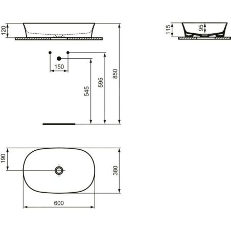 Ideal Standard Ipalyss - Vasque, 600x380 mm, sans trop-plein, blanc E139601