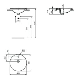 Ideal Standard Connect - Vasque encastrée, diamètre 480 mm, avec trop-plein, 1 trou pour robinetterie, Ideal Plus, blanc E5042MA