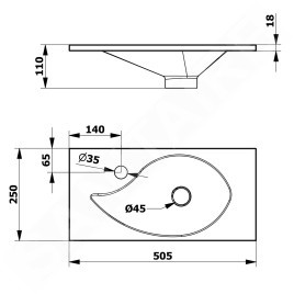 Sapho Lavabos - Lave-mains Minos 505x250 cm, sans trop-plein, trou pour robinetterie à gauche, blanc 10053