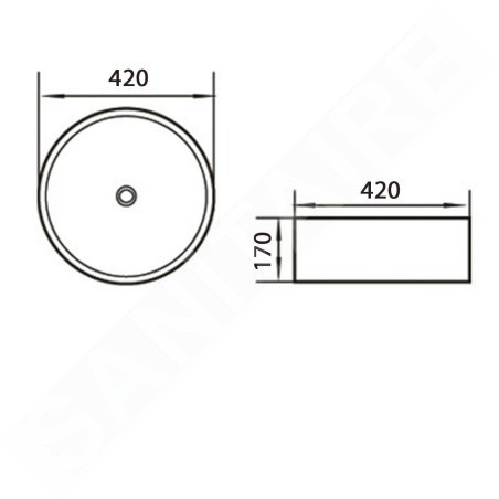 Aqualine Céramique - Lavabo de comptoir, diamètre 420 mm, sans trou pour robinet, blanc 49414