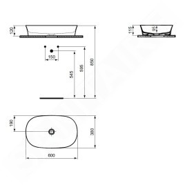 Ideal Standard Ipalyss - Lavabo à poser, 600x380 mm, sans trop-plein, blanc mat E1396V1