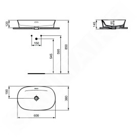 Ideal Standard Ipalyss - Lavabo à poser, 600x380 mm, avec trop-plein, noir brillant E1397V2