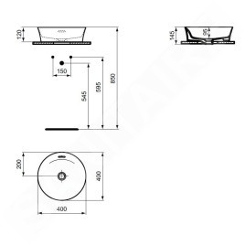 Ideal Standard Ipalyss - Vasque, diamètre 400 mm, sans trop-plein, slate grey E1398V5
