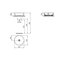 Ideal Standard Ipalyss - Vasque, diamètre 400 mm, avec trop-plein, noir brillant E1413V2