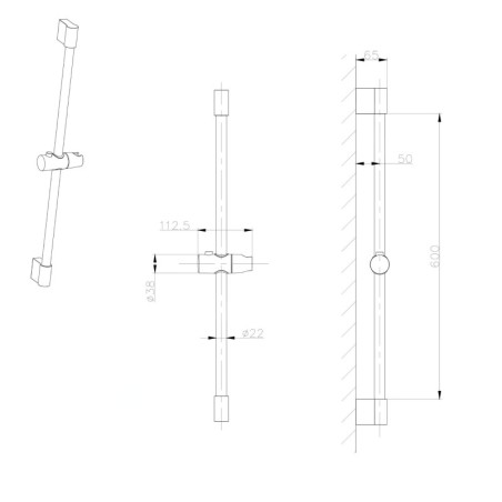 Sapho Douches - Barre de douche 71 cm, doré 1202-02GB