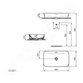 Ideal Standard Ipalyss - Lavabo à poser, 650x400 mm, avec trop-plein, E1887V1