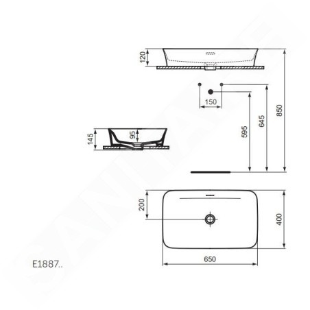 Ideal Standard Ipalyss - Lavabo à poser, 650x400 mm, avec trop-plein, E1887V1