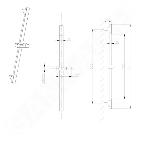 Sapho Douches - Barre de douche 68 cm, doré 1206-07GB
