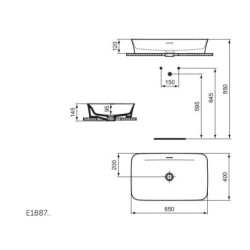 Ideal Standard Ipalyss - Lavabo à poser, 650x400 mm, avec trop-plein, E1887X8