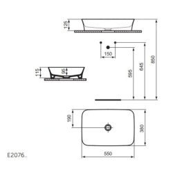 Ideal Standard Ipalyss - Lavabo à poser, 550x380 mm, sans trop-plein, noir mat E2076V3