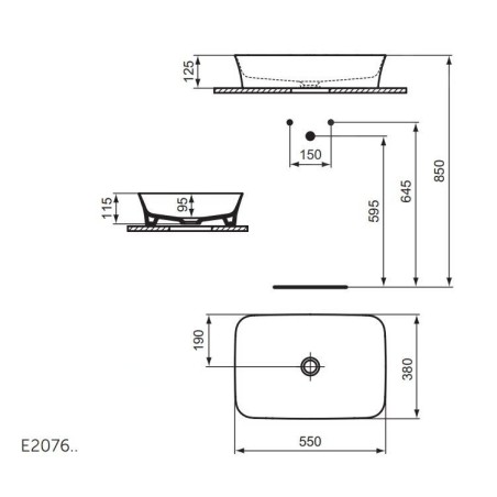 Ideal Standard Ipalyss - Lavabo à poser, 550x380 mm, sans trop-plein, noir mat E2076V3