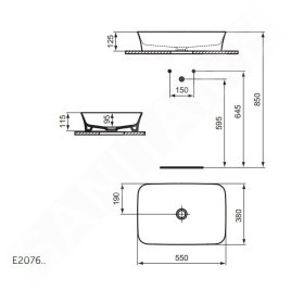 Ideal Standard Ipalyss - Lavabo à poser, 550x380 mm, sans trop-plein, slate grey E2076V5