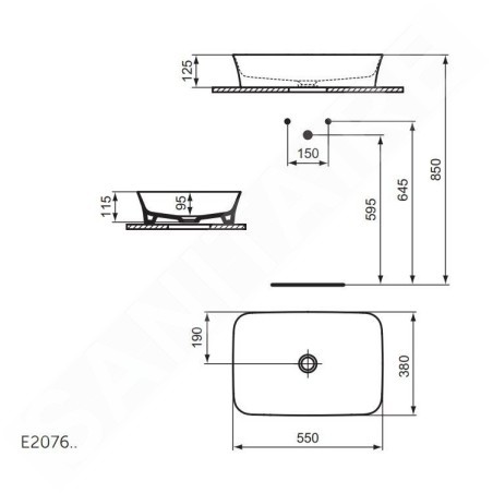 Ideal Standard Ipalyss - Lavabo à poser, 550x380 mm, sans trop-plein, Sage E2076X9