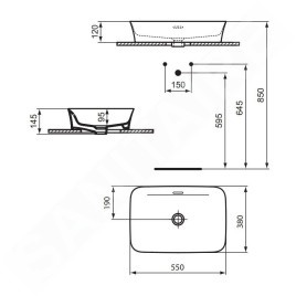 Ideal Standard Ipalyss - Lavabo à poser, 550x380 mm, avec trop-plein, trou pour robinet, slate grey E2077V5