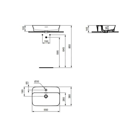Ideal Standard Ipalyss - Lavabo à poser, 550x380 mm, avec trop-plein, trou pour robinet, Pomegranate E2077V6