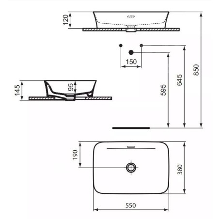 Ideal Standard Ipalyss - Lavabo à poser, 550x380 mm, avec trop-plein, blanc mat E2078V1