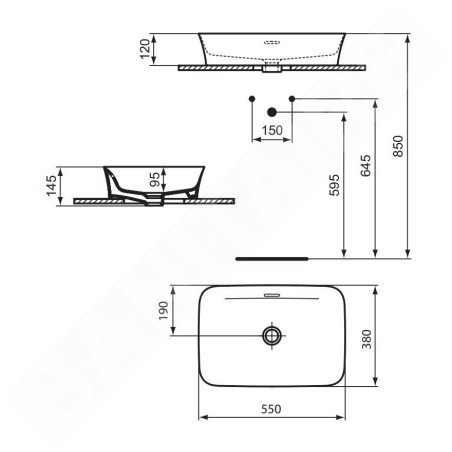 Ideal Standard Ipalyss - Lavabo à poser, 550x380 mm, avec trop-plein, noir mat E2078V3