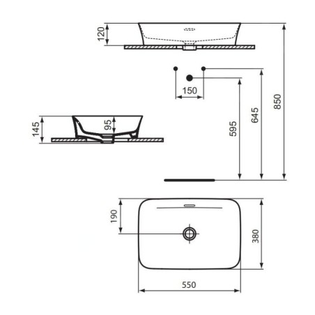 Ideal Standard Ipalyss - Lavabo à poser, 550x380 mm, avec trop-plein, slate grey E2078V5