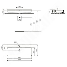 Ideal Standard Conca Ceram - Lavabo 1000x450 mm, avec trop-plein, trou pour robinet, blanc T369301