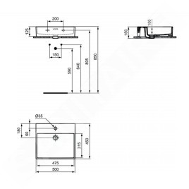Ideal Standard Extra - Lavabo 500x450 mm, avec trop-plein, trou pour robinet, blanc T372601